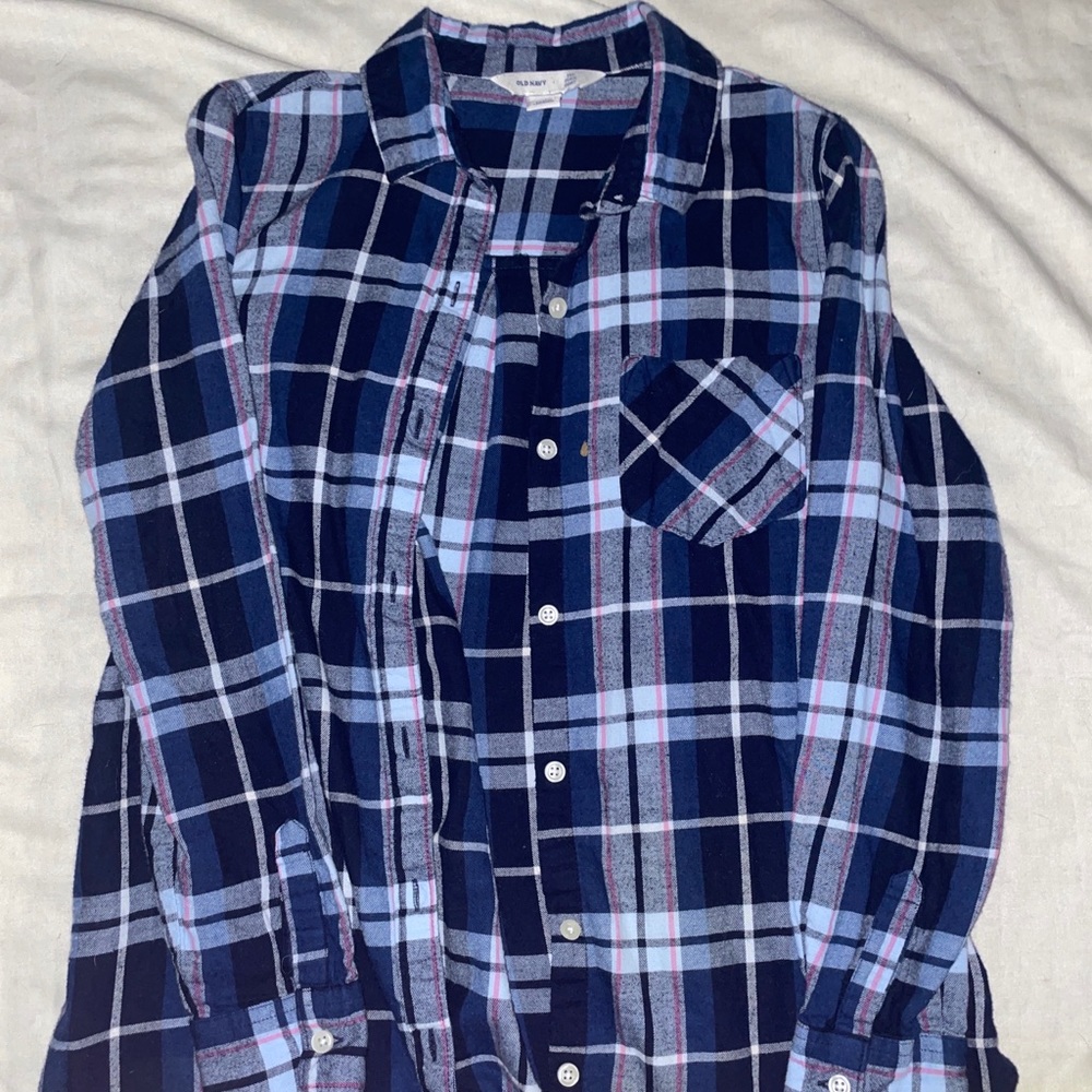 Old Navy Blue Plaid Flannel Shirt
